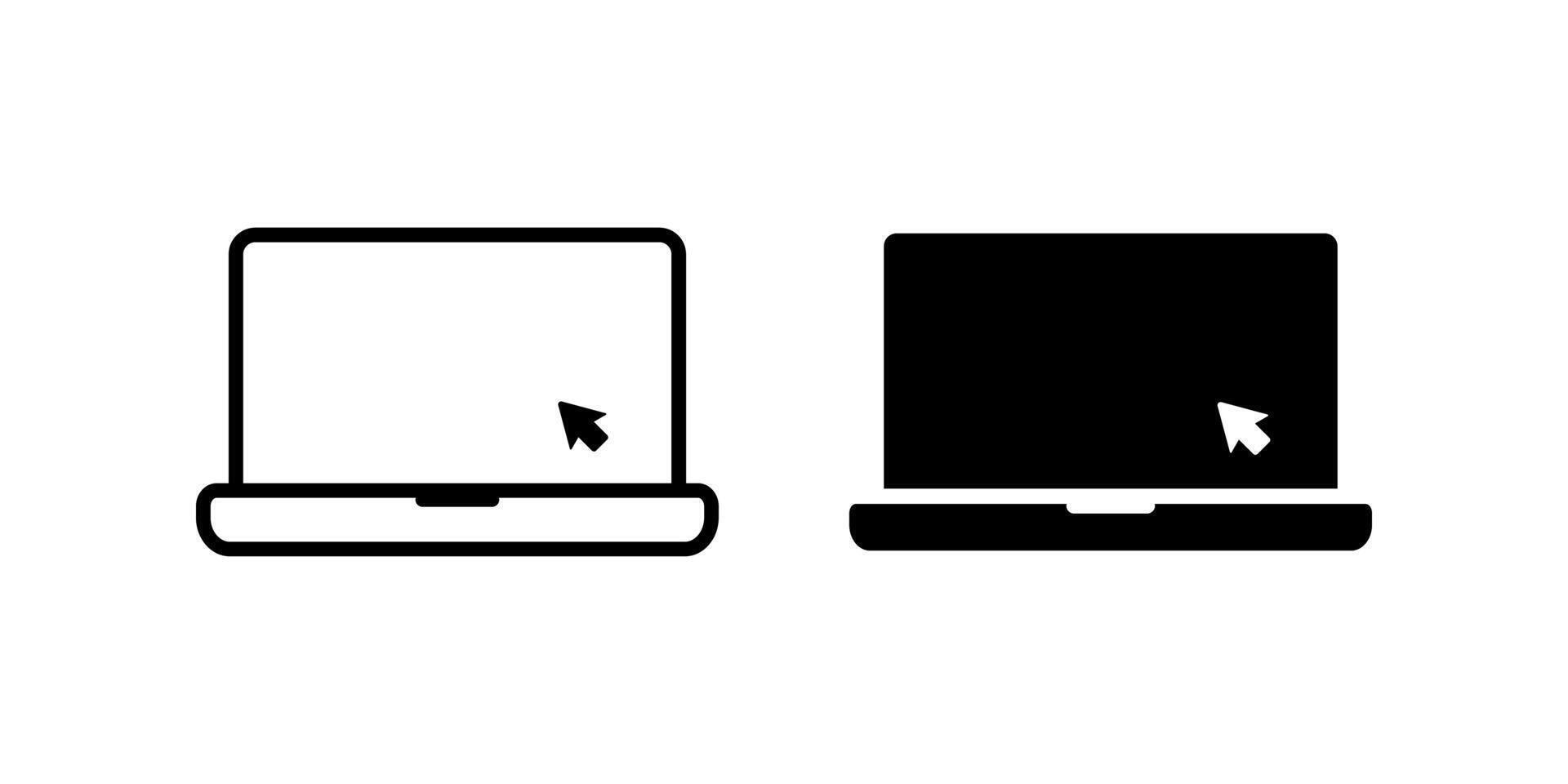 Laptop with pointer or cursor icon isolated. Notebook screen template. Display with clicking mouse on white background. vector