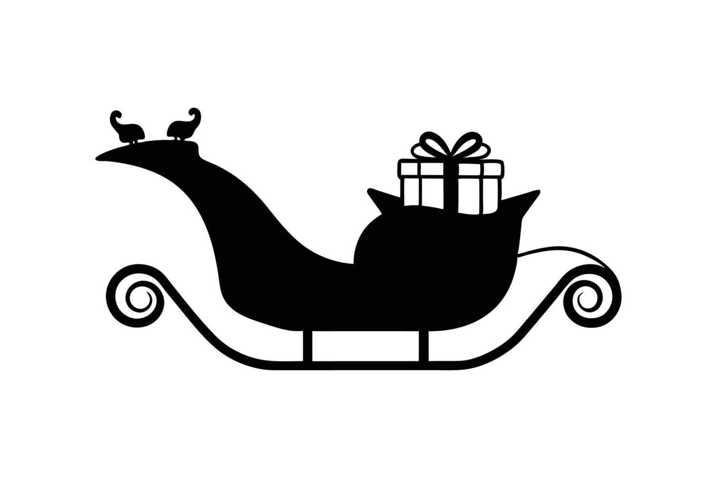 Silhouette art illustration of Santa's sleigh with gift vector