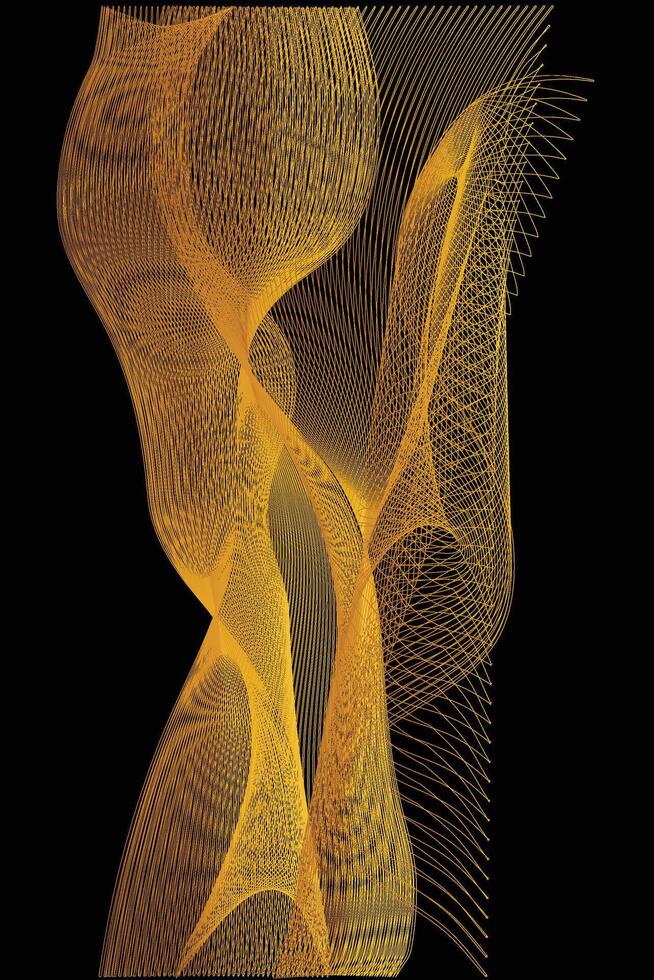 Golden Abstract Flowing Lines on Black Background vector