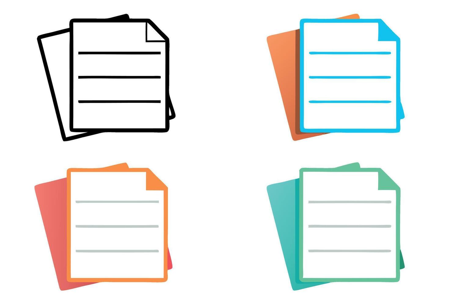 Line art icon set of paper with horizontal blue lines, folded corner, perfect for writing, documenting, or creating notes and test papers vector