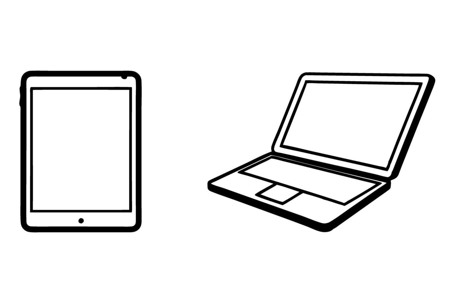 line art of a laptop and tablet on a clean Transparent Background, perfect for use in digital media, technology, innovation, and education projects. vector