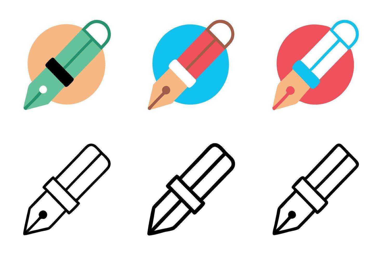 Line Art Icon Set Various Pen Illustrations with Different Angles and Designs, Clean Black Outline on Transparent Background for Writing, Note taking, and Office Use. vector