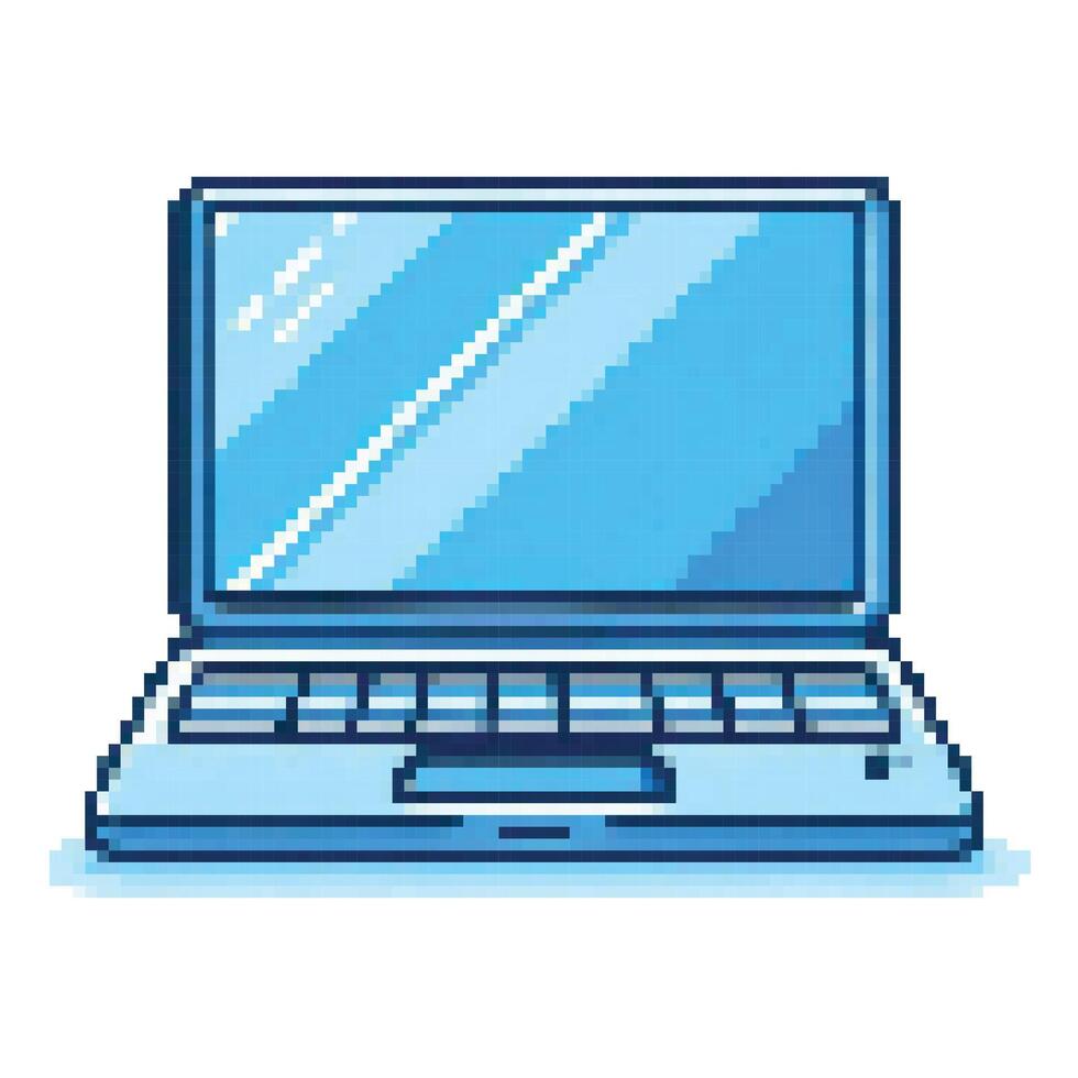 simple y2k pixel art illustration laptop blue, white background. vector