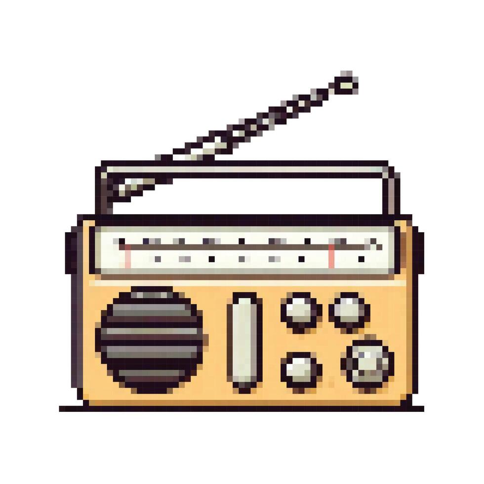 simple y2k pixel art illustration classic radio, white background. vector