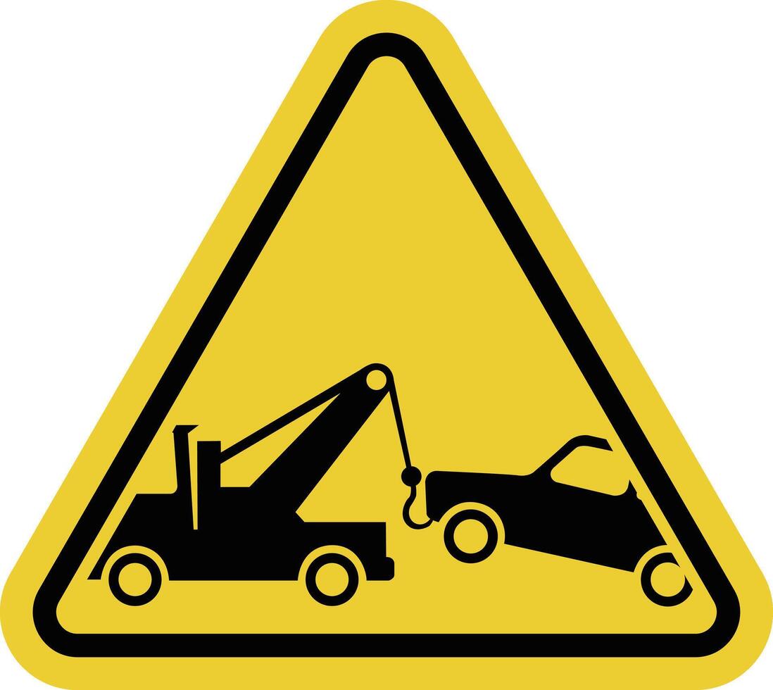 No parking and stopping sign. Illegally parked vehicles will be towed away with payment of expenses. Cars will be forcibly towed. Warning yellow triangle road sign. vector