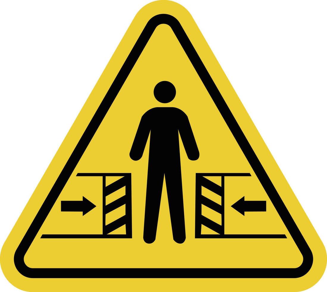 Sign danger of crushing. Risk of crushing between moving objects. Movable mechanisms. Mechanisms with automatic closing. Warning yellow triangle road sign. vector