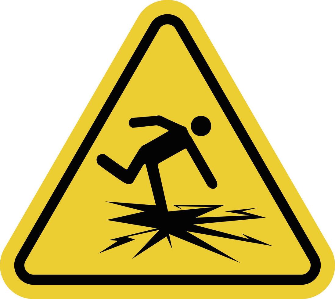 Thin ice sign. Warning yellow triangle road sign. Danger of going out on ice that is not strong enough and poses a threat to life. Risk of falling into cold water. Danger zone. vector