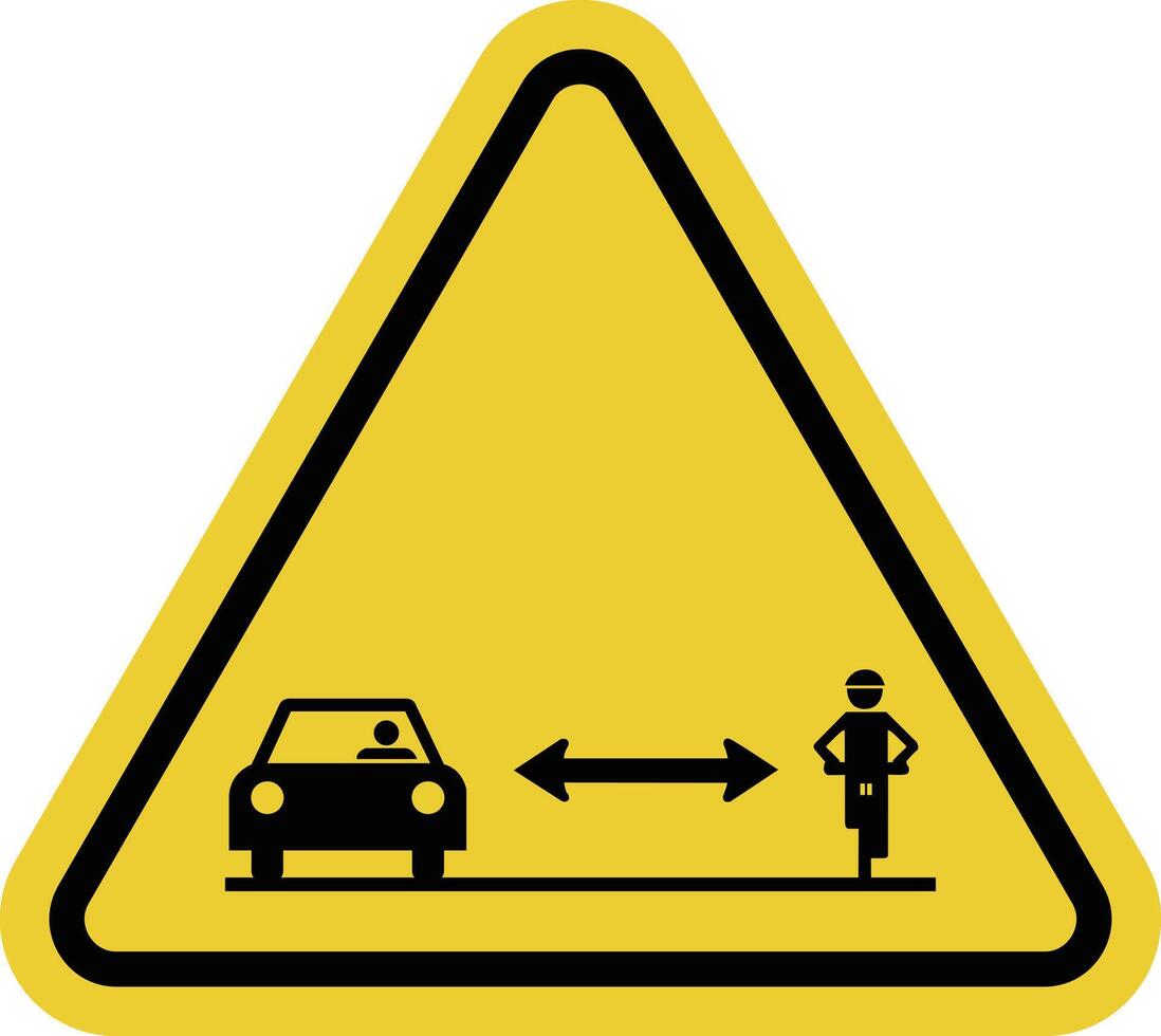 Keep distance from cyclist sign. Keep a safe distance when overtaking or riding next to a cyclist. Road safety. Warning yellow triangle road sign. vector