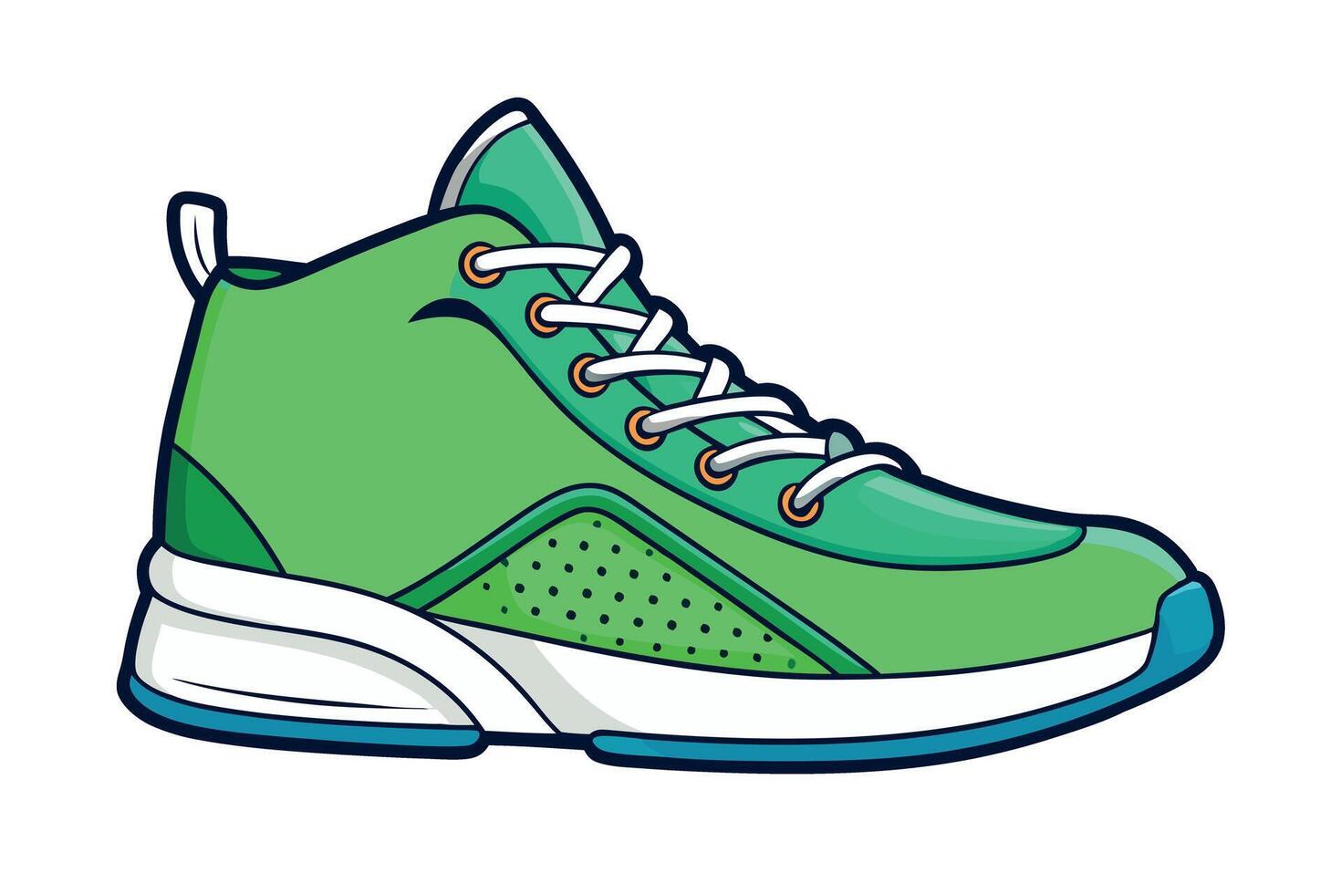 Modern green sneakers with bright yellow laces and sleek design, offering both comfort and style for fitness enthusiasts and everyday wear vector