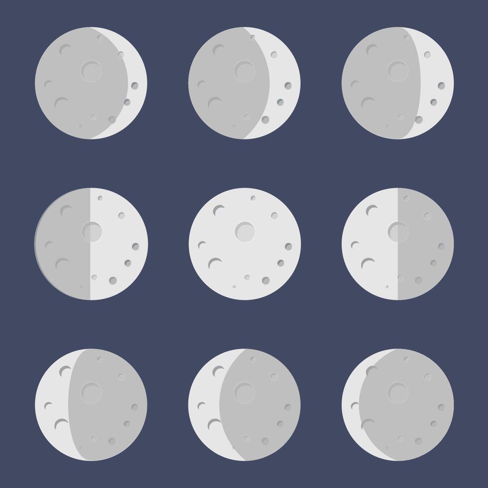 Moon Evolution, Collection of Lunar and Crescent Phases vector