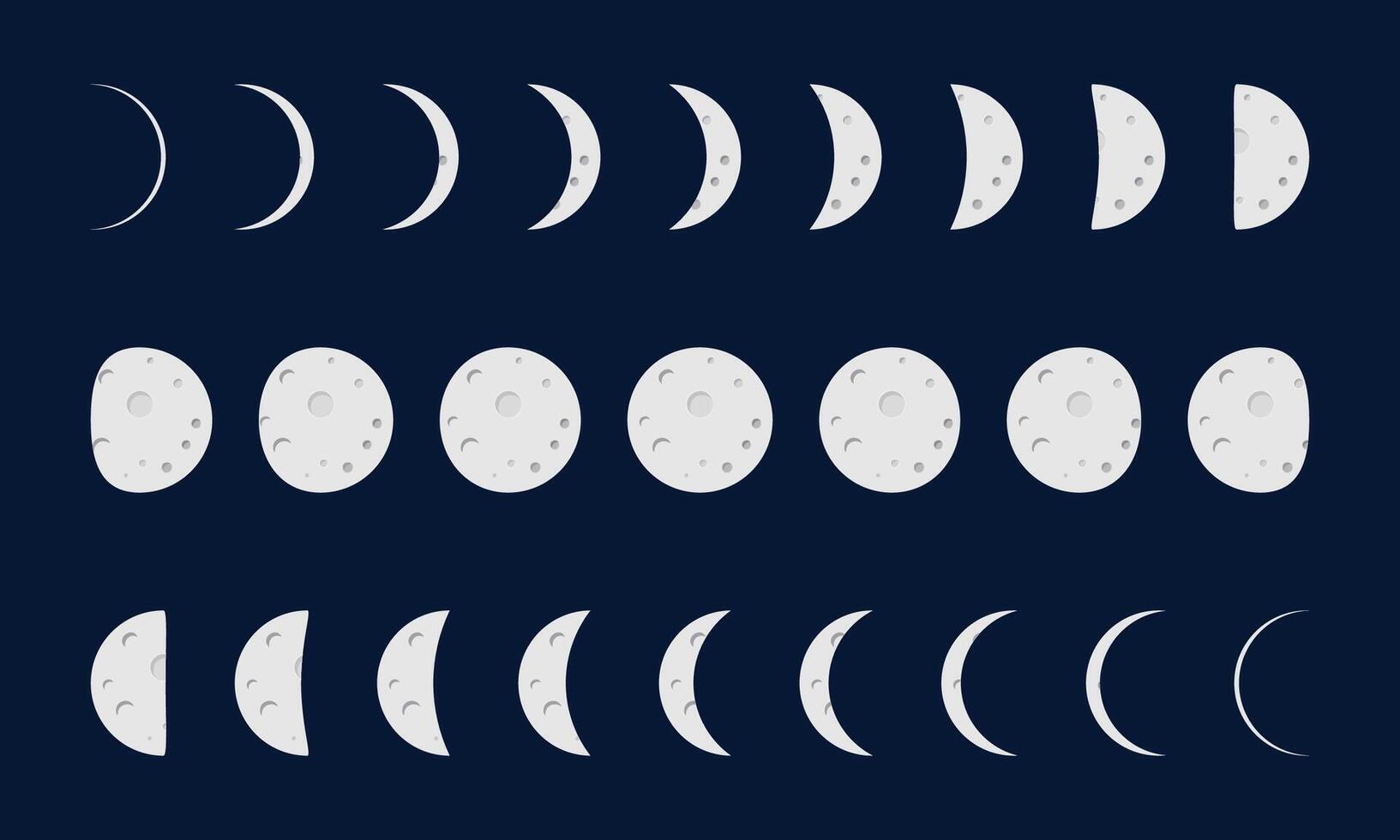 Phases of the Moon, Crescent and Full Moon Set vector