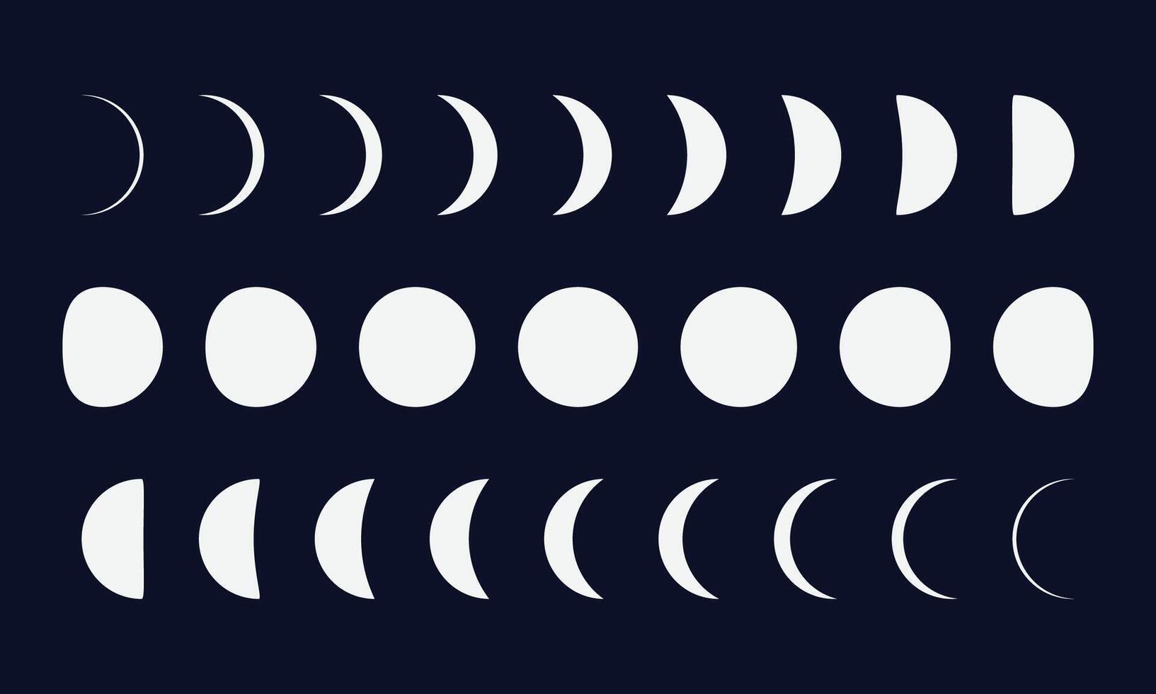 Lunar Phases Set, Moons and Crescent Icons vector