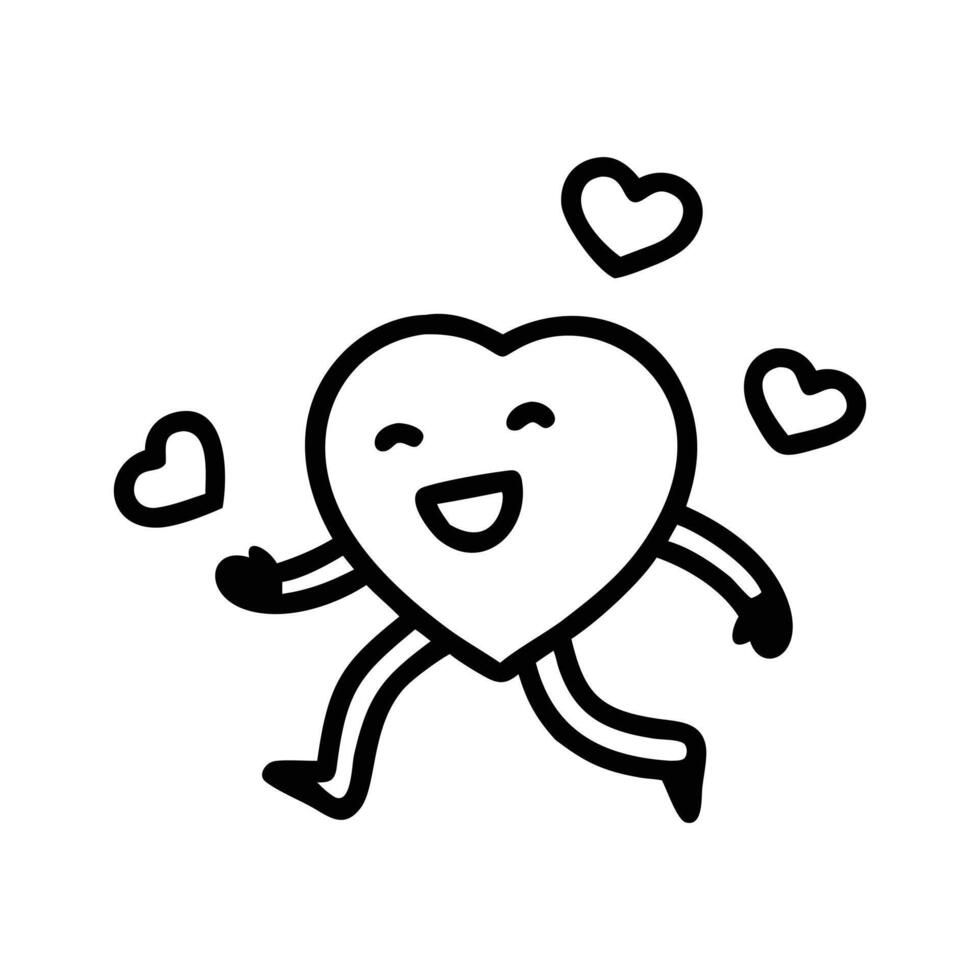 Happy Heart Character Running with Small Hearts vector