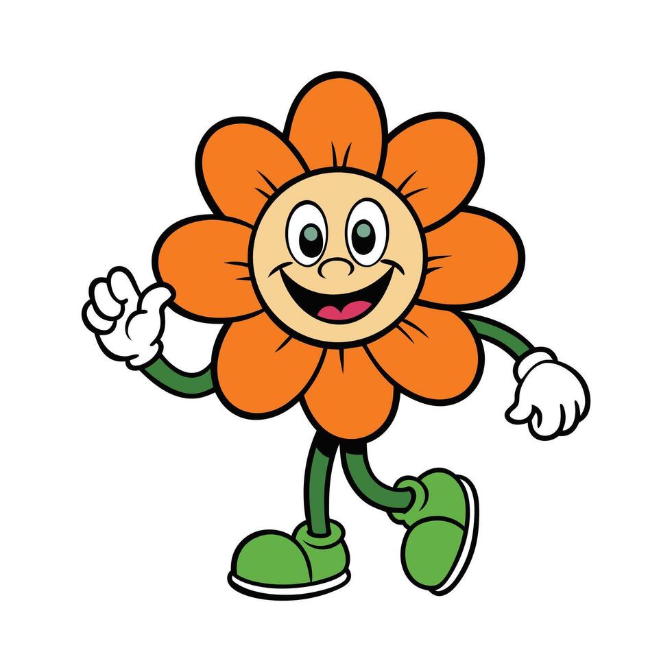 Happy Orange Flower Cartoon Character Walking vector