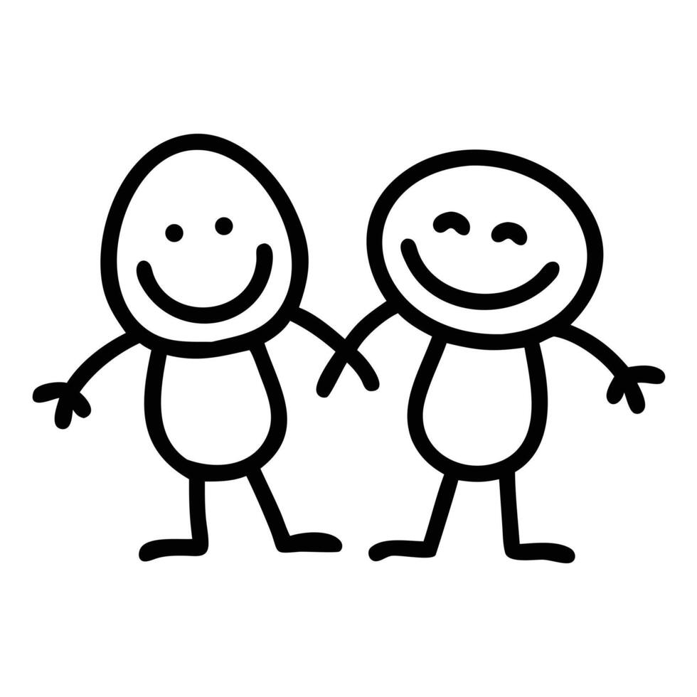 Happy Stick Figures Holding Hands Friendship Illustration vector