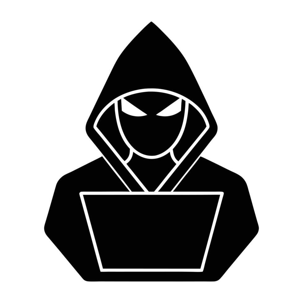 Anonymous Hacker Silhouette Using Laptop Computer vector