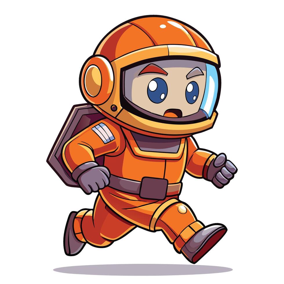 Funny space explorer character in orange suit for kids vector