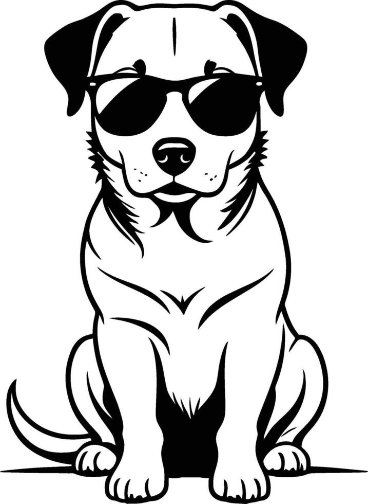 Golden retriver with sunglasses. Labrador dog portrait wearing sunglass. Line art. Clip art. Hand Drawn. Ink. Black and white. vector