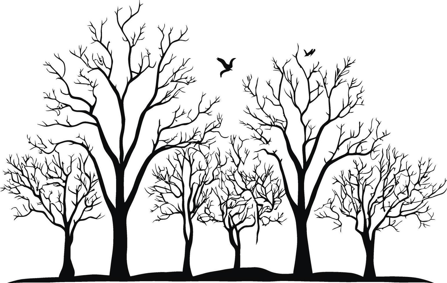 dead trees Silhouette isolated in white background. dead forest tree. autumn bare trees. Realistic trees silhouette vector