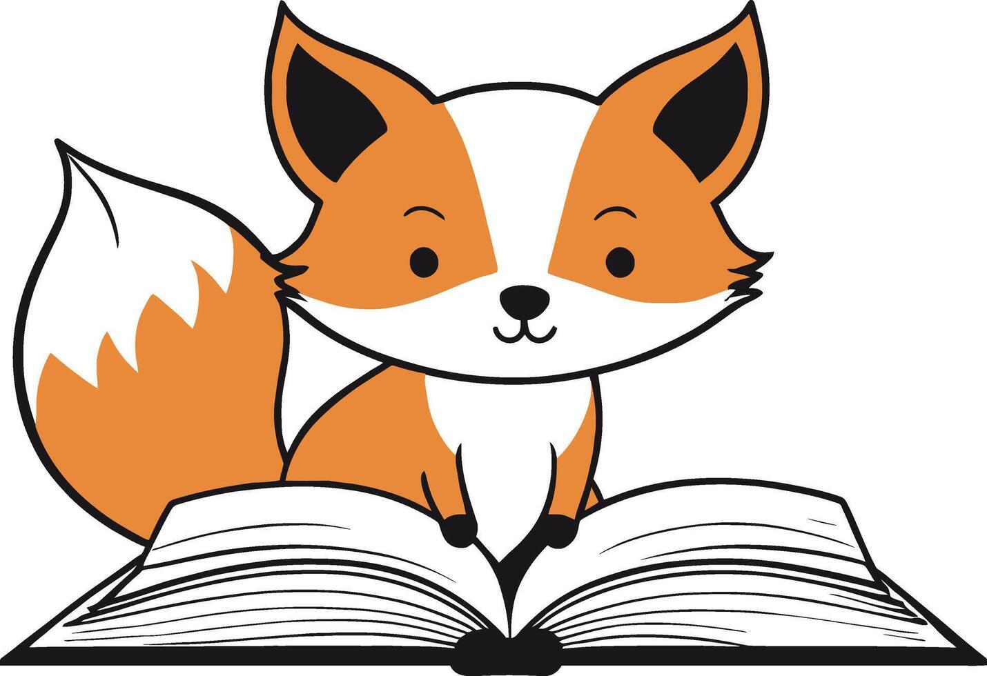 cute red fox reading book. baby kid fox. Animal of forest. Flat outline childish illustration. vector