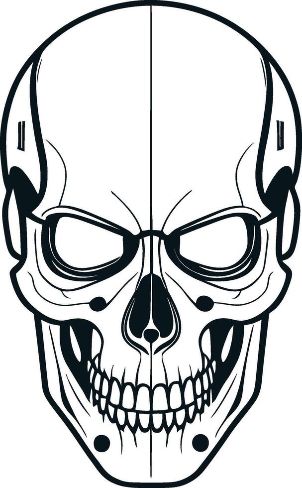 A Robots head design. humanoid skull, cyborg, smart machine illustration. Robot skeleton concept for symbols or tattoo templates vector