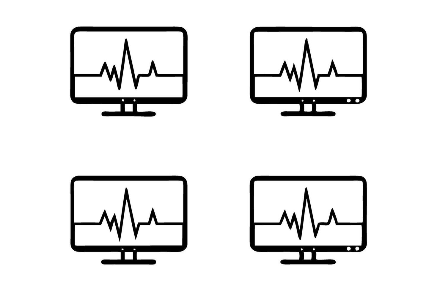 Heart rate and ECG waveform displayed on screen with beeping alert medical icon set vector