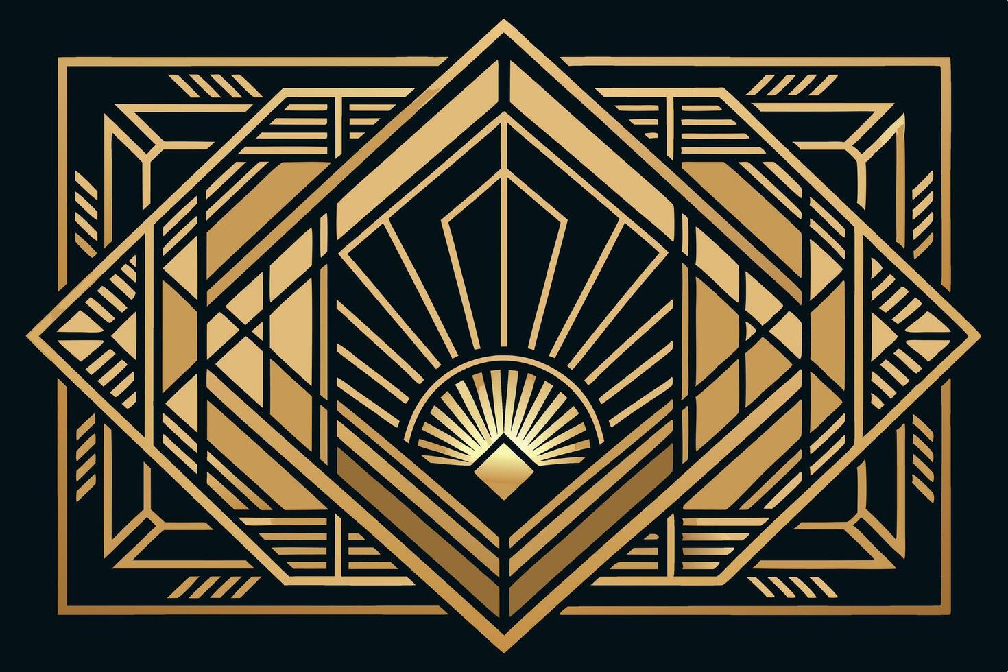 Exquisite Art Deco luxury pattern in gold and black, featuring geometric lines and shapes, ideal for elegant backgrounds or design projects vector