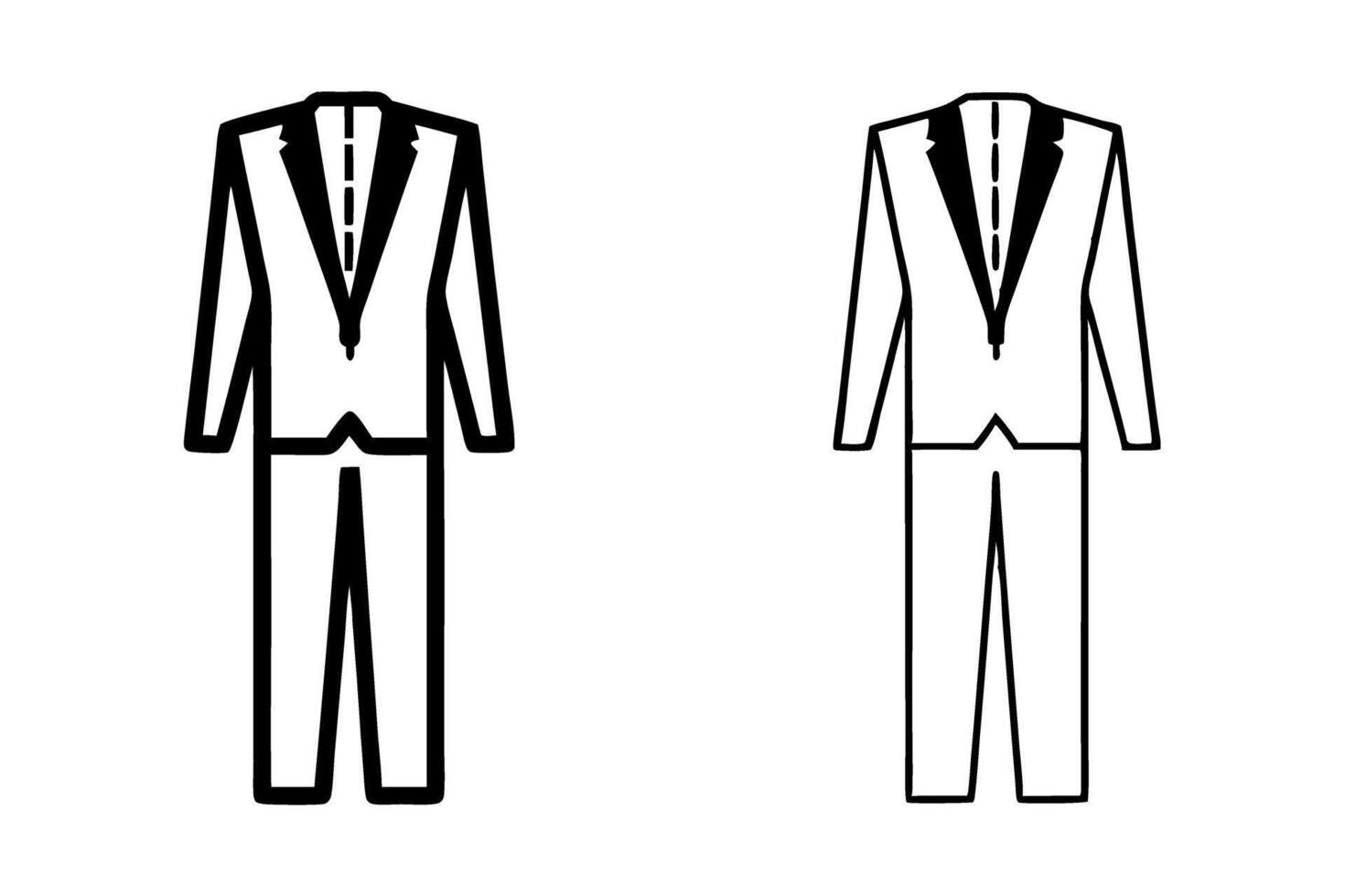 Formal Men Suit Line Art Icon Set in Black and White with Simple Illustration of Business Attire, Elegant Fashion Design vector