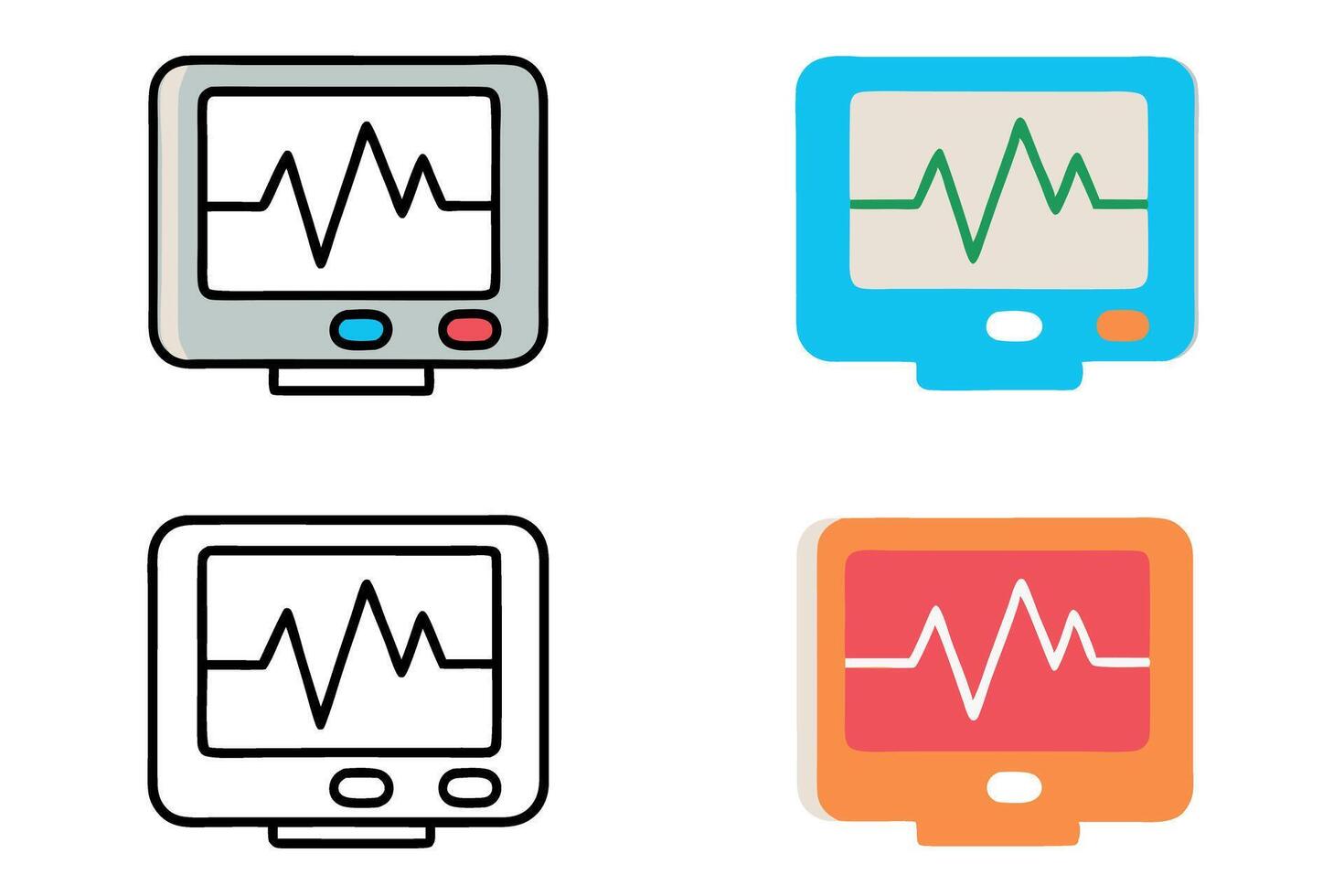 Cardiac monitor with beeping ECG trace symbolizing heart activity on a screen medical icon set vector