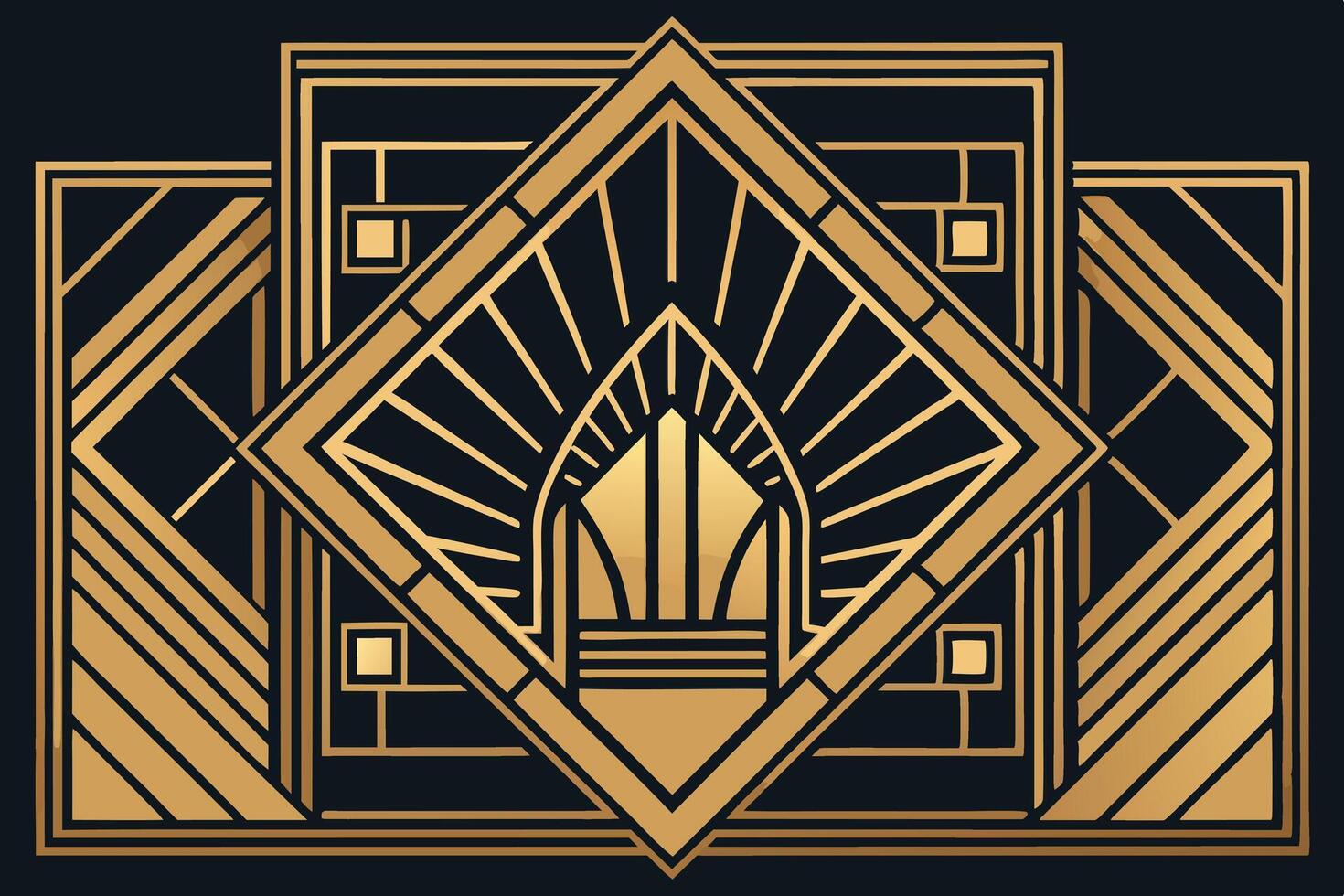 Elegant gold and black geometric line art in the style of Art Deco, featuring intricate patterns and luxurious, symmetrical designs vector