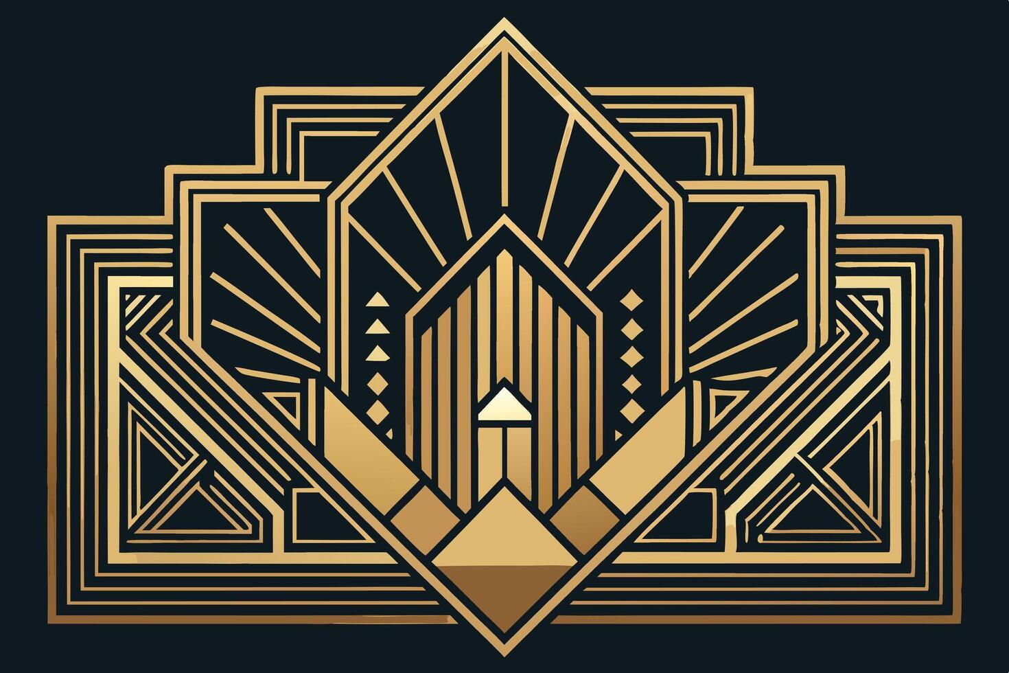 Opulent Art Deco gold line pattern with geometric shapes, triangles, and rays, perfect for vintage luxury, fashion, or interior design applications vector