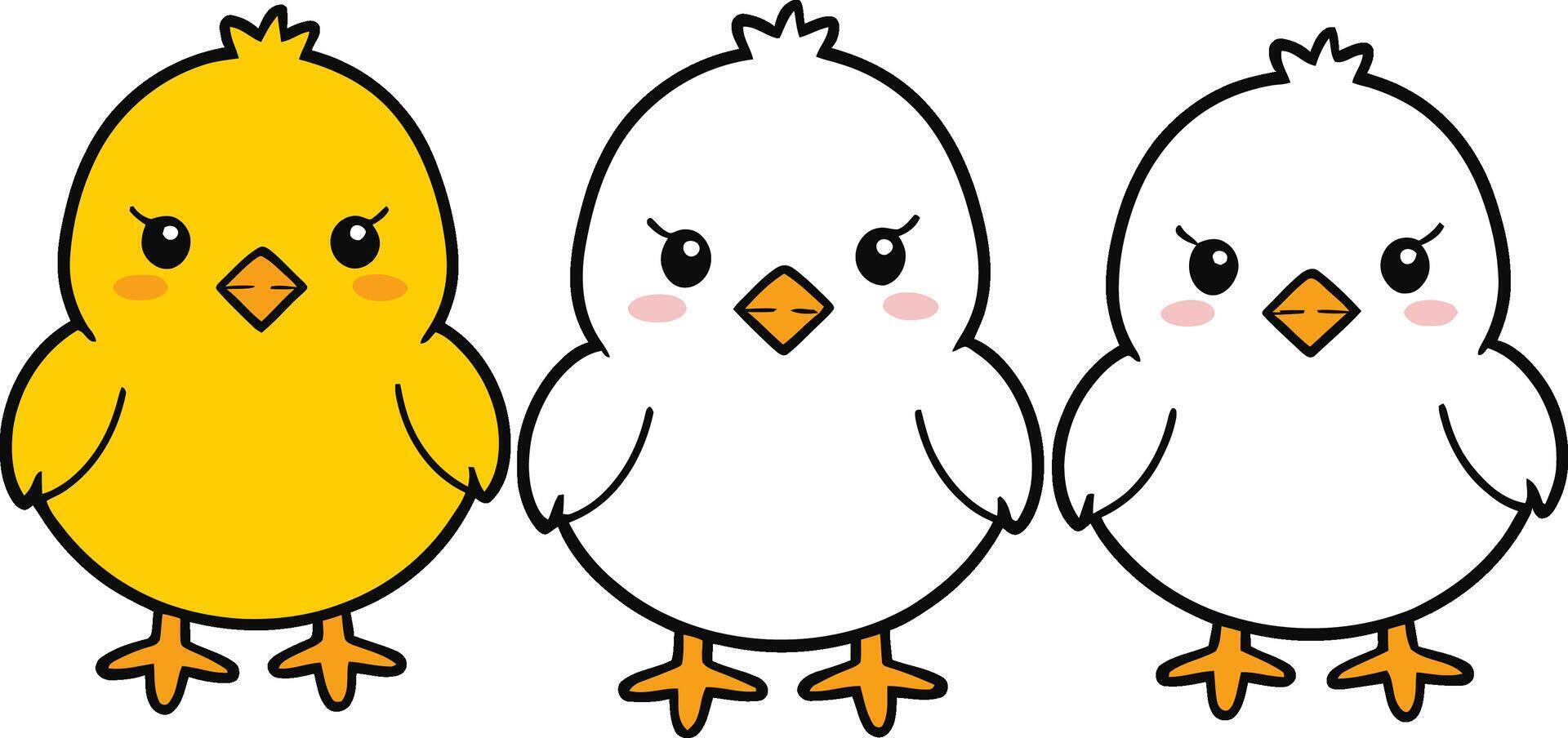 cute cartoon chicken baby. set of colored chicks . hen, little chicken sketch hand drawn character icon illustration. Newborn little cute chick, Easter chicks concept. vector