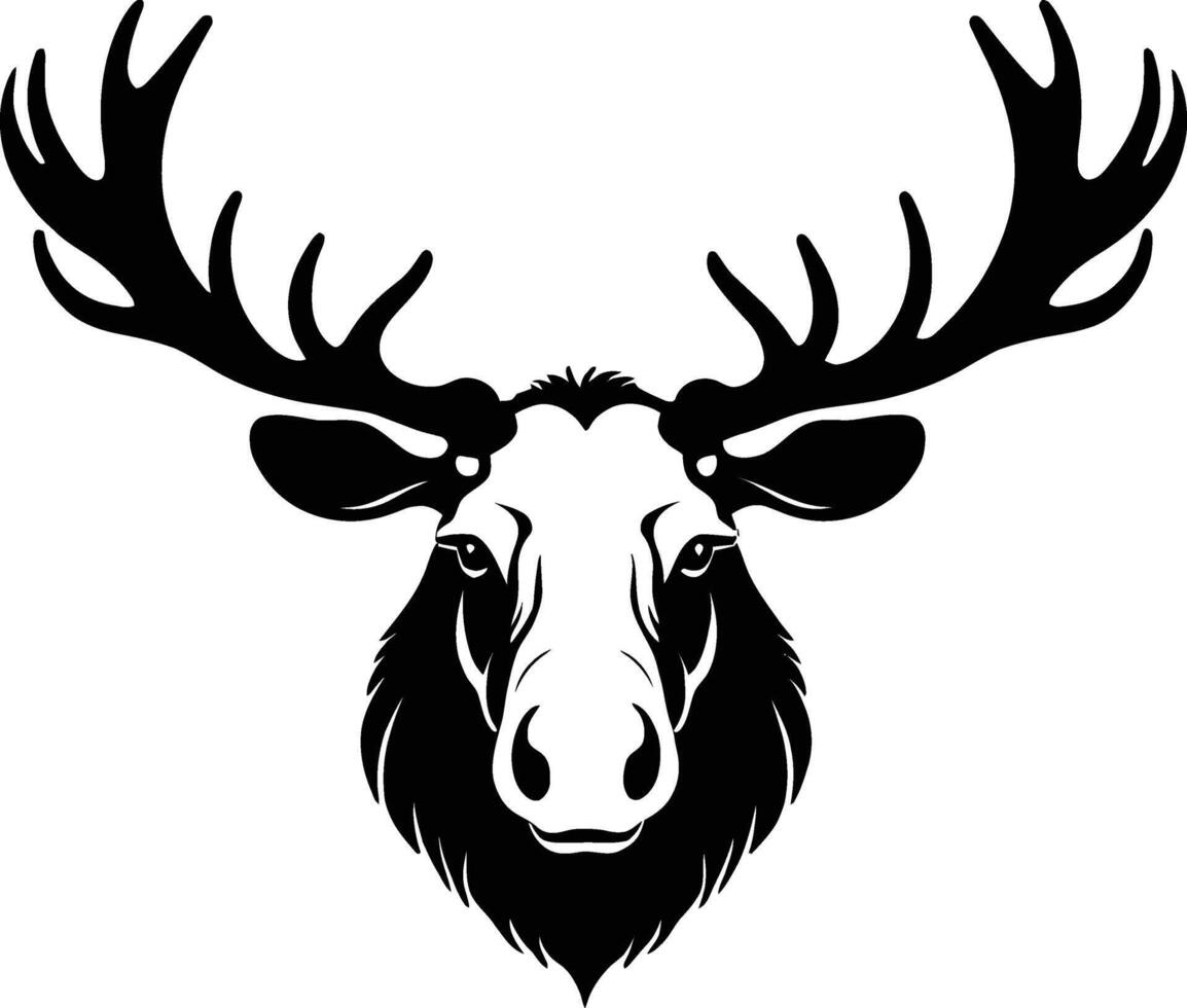 silhouette of a moose head isolated in white background. Elk head. Reindeer head. Wild animal. Hunting logo. illustration clip art template. vector