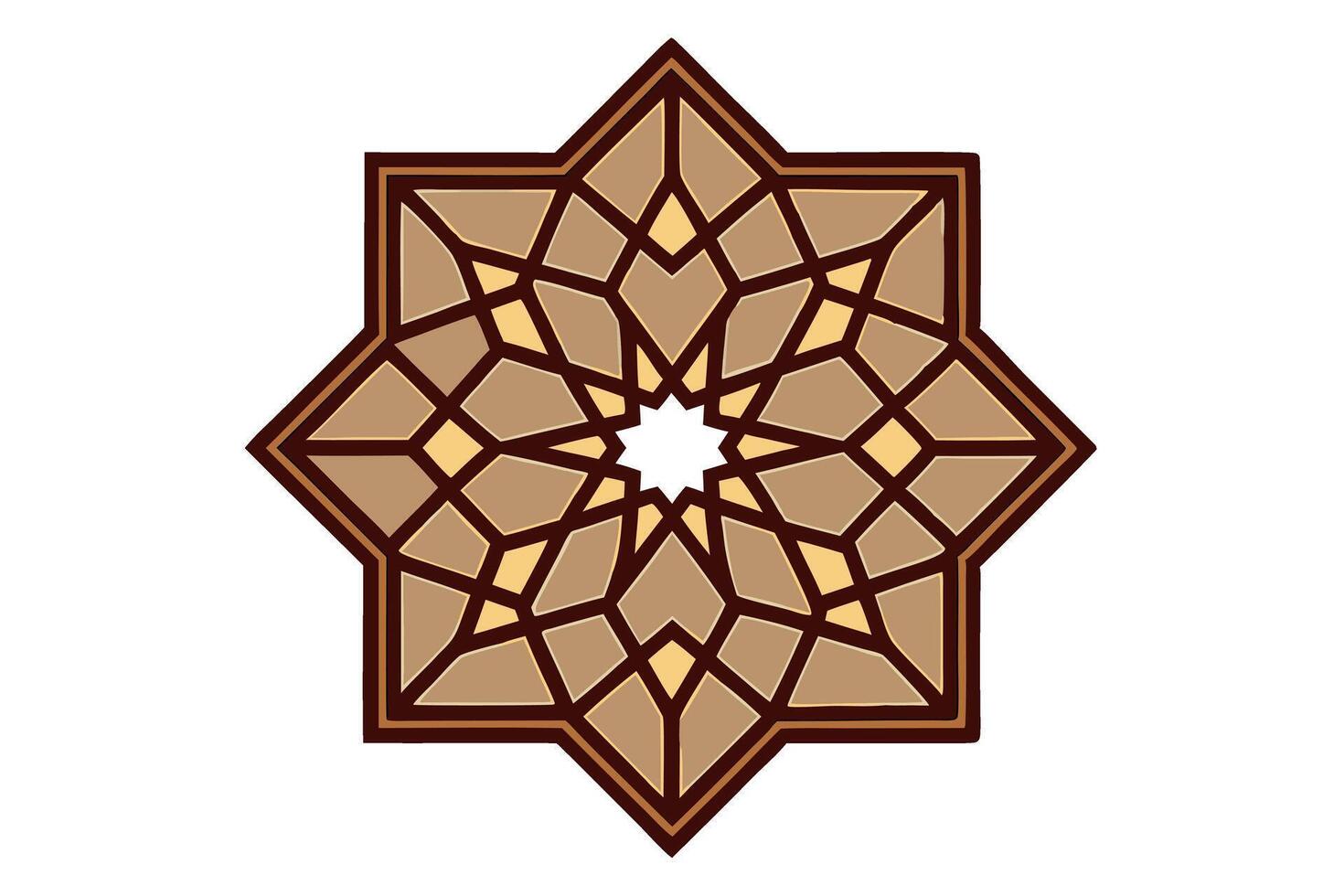 Elegant geometric star motif in warm colors, featuring a symmetrical design inspired by traditional Islamic patterns, suitable for artistic and cultural projects vector