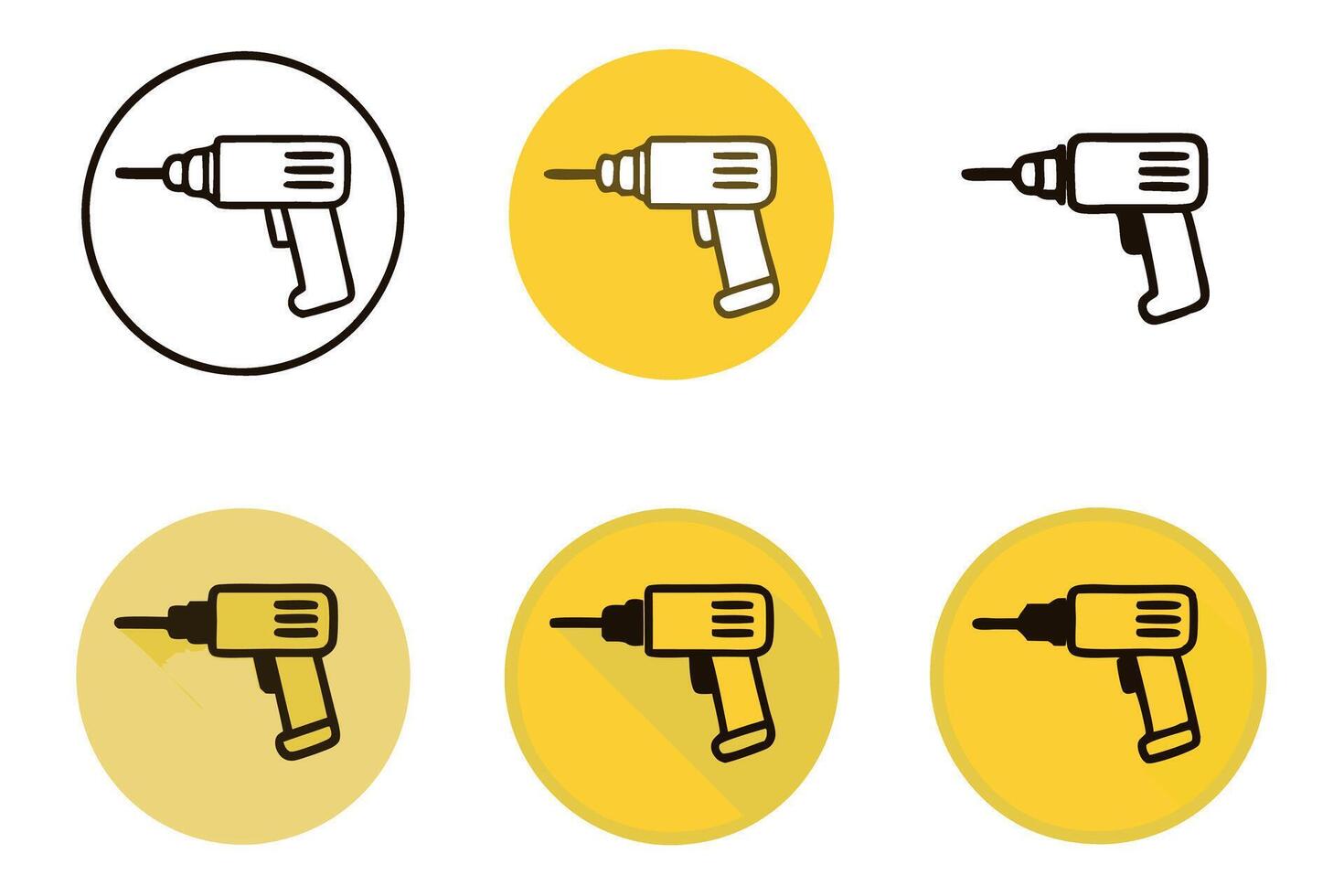 Set of simple drill machine icons with different styles and color tones, representing tools and work in various forms, labour day or labor day line art icon set vector