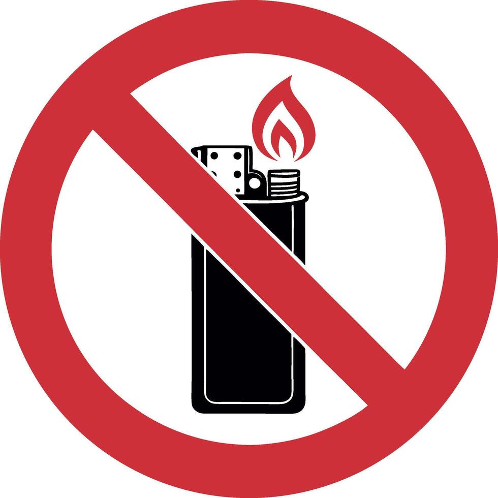 No Lighters Symbol Illustration Fire Safety Warning Sign Forbidden Concept Red Circle Graphic Design Element Risk Prevention And Compliance Icon vector