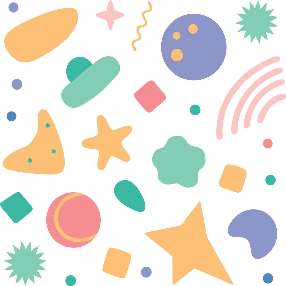 Playful Abstract Geometric Shapes In Pastel Colors On White Background Illustration For Creative Designs And Patterns Perfect For Kids vector