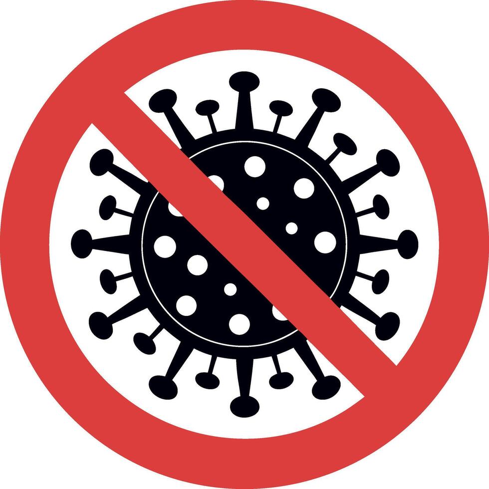 No Coronavirus Sign With Red Circle Symbol And Cross Line Pandemic Restriction Concept With Global Health Prevention Icon Isolated On White vector