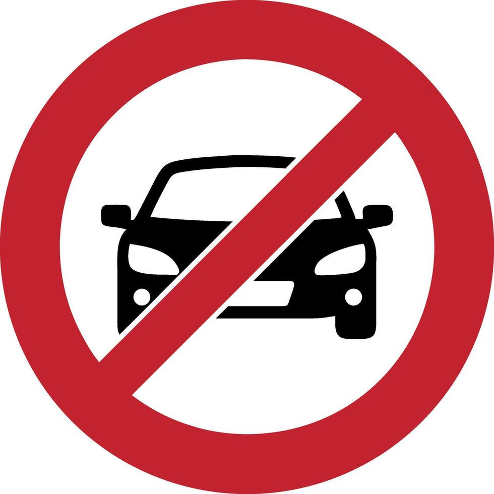 No Cars Allowed Sign Transportation Restriction Symbol Flat Design Circular Icon Prohibited Automobile Zone Forbidden Vehicle Access Area Automotive Exclusion Symbol vector
