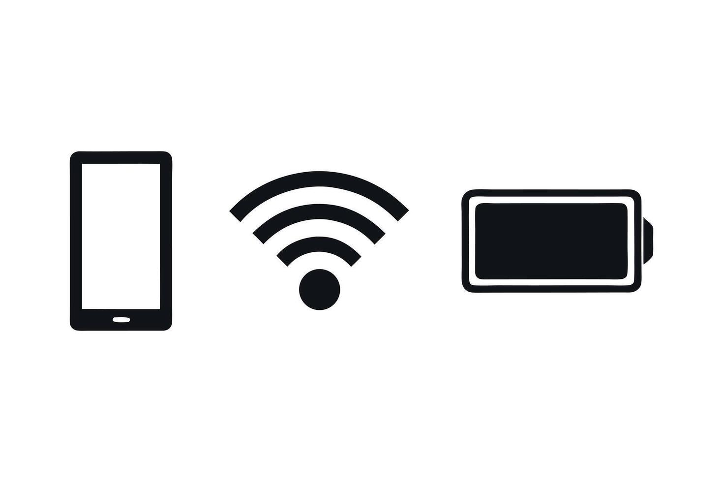 Phone With Wireless Connection And Full Battery Symbol In Black And White Modern Illustration vector