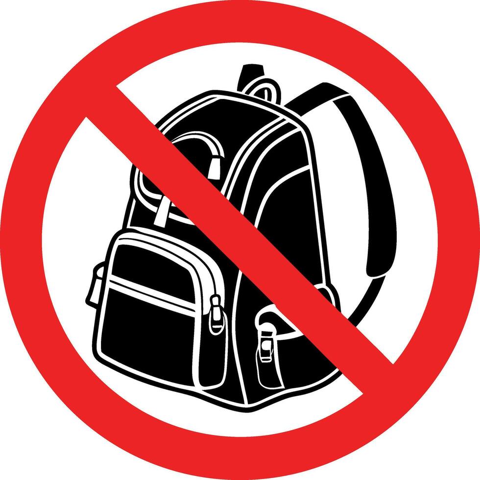 No Backpacks Allowed Prohibition Sign In Red Circle Icon For Regulations And Restriction Of Baggage And School Equipment vector