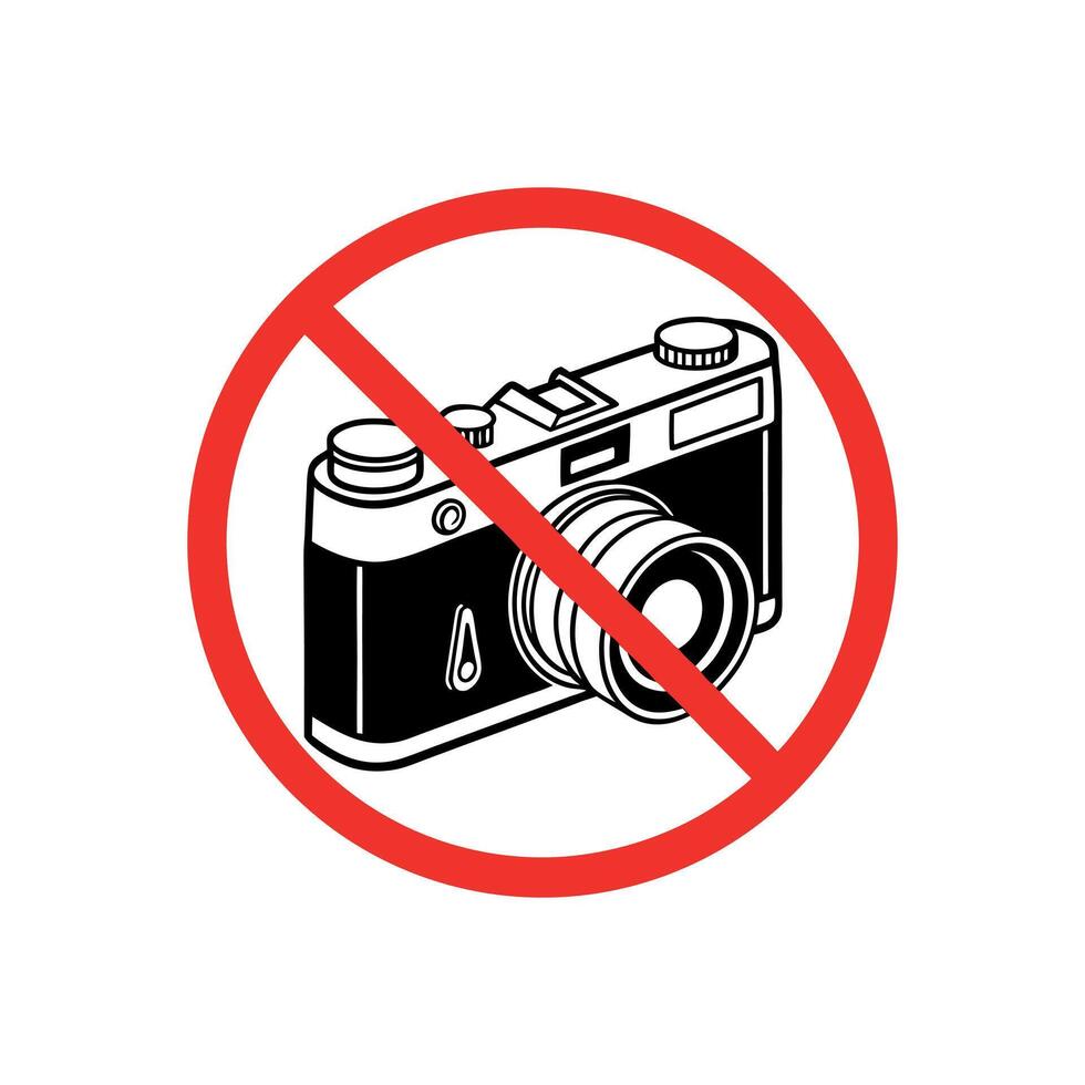 No Photography Sign Featuring A Vintage Camera Silhouette Symbolizing Restriction And Prohibition Warning Against Taking Pictures Or Filming vector