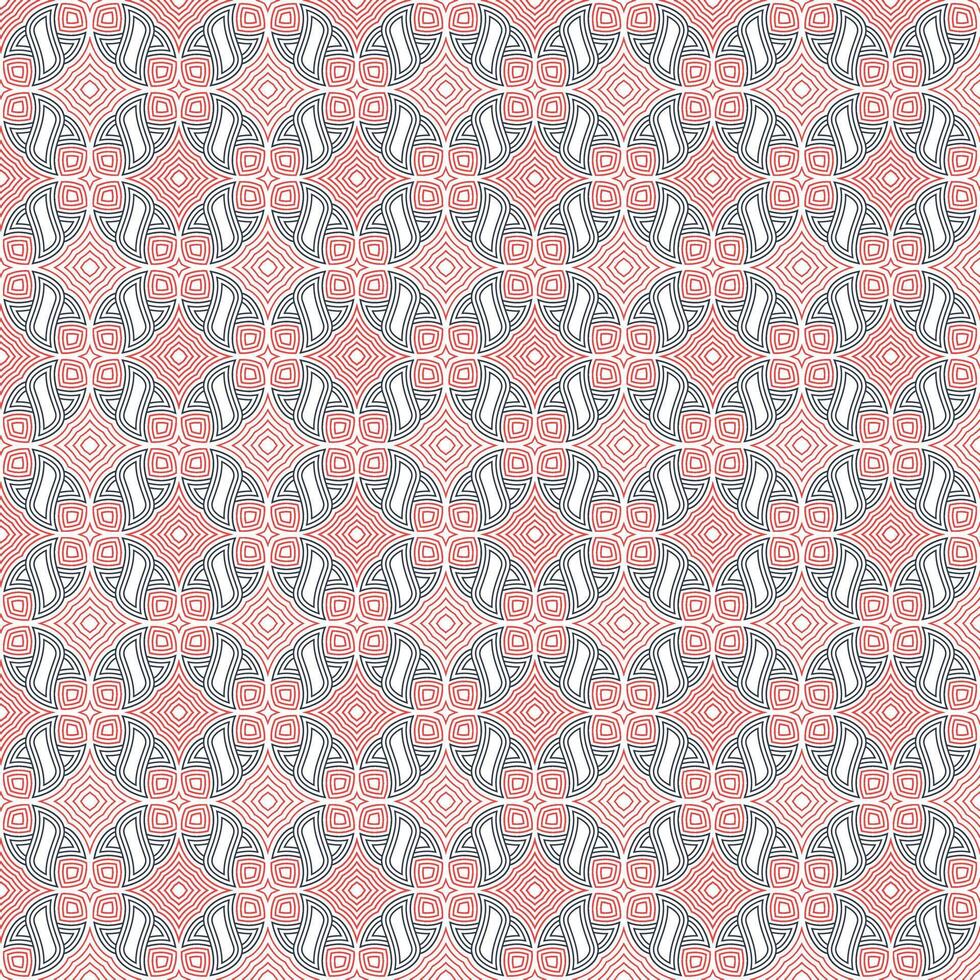 seamless geometric pattern creating a high contrast that emphasizes the ornate and oval shapes color palette with alternating coral red and dark gray tones vector