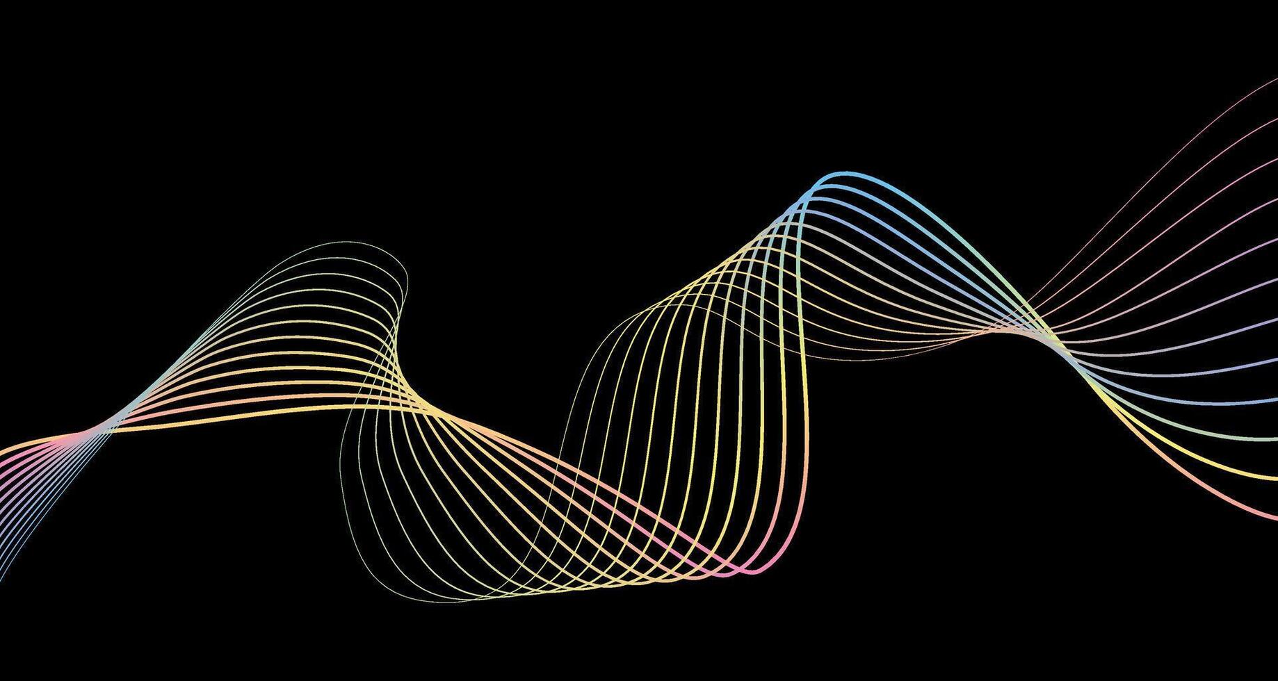 Futuristic geometric abstract shapes neon halftone smooth wavy lines. of gradient curved stripes on black background. Modern design for equalizer, audio recording, digital art. vector