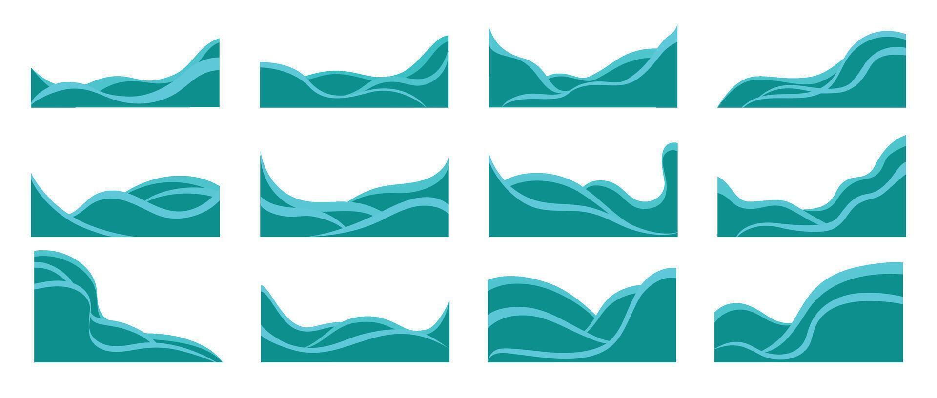 Set of blue wavy borders and corner frames . Footer separator. Decorative elements corners, borders and frames. abstract business banner, web template. vector