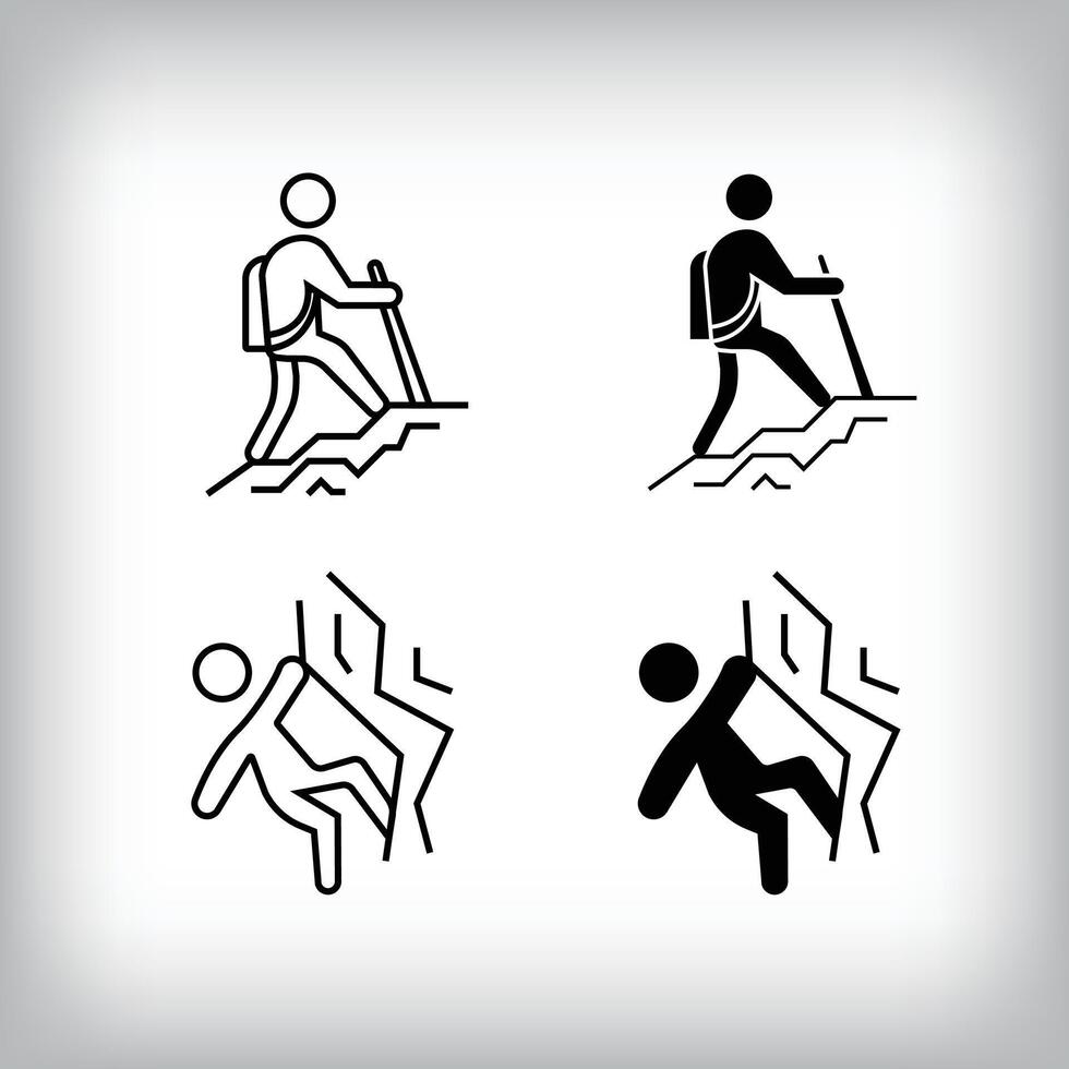 Hobby leisure design with mountaineering and rock climbing. Simple linear and flat activity icon set. vector