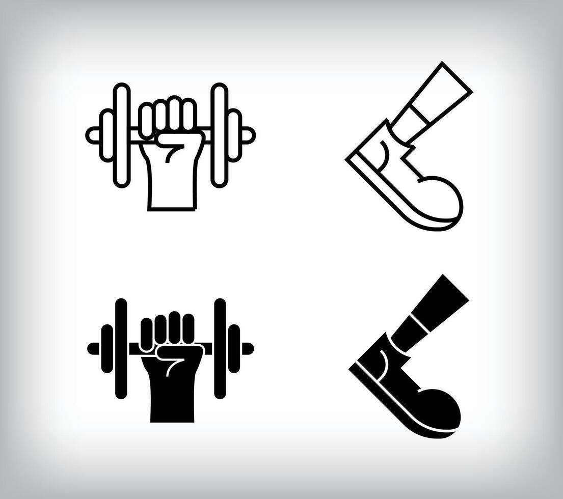 One hand dumbbell lifting and running sport design. Simple linear and flat fitness weight icon set. vector