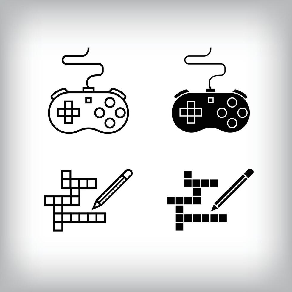 Hobby entertainment design with console game and word find. Simple linear and flat activity icon set. vector