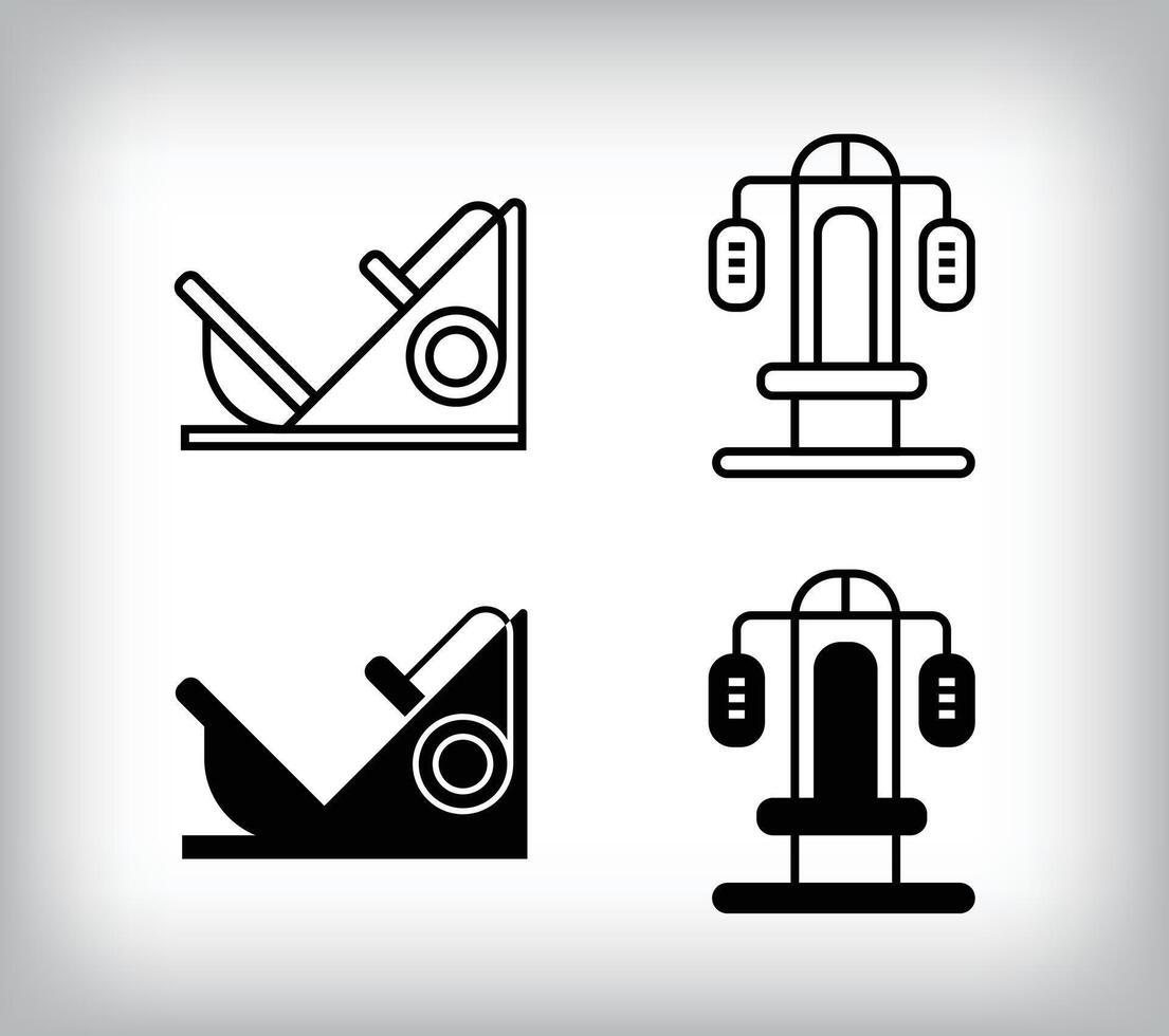 Leg exercise equipment and fitness equipment design. Simple linear and flat fitness weights icon set. vector