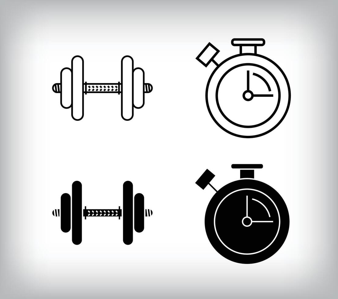 Dumbbell and timing sport design. Simple linear and flat fitness weight icon set. vector